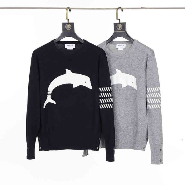 

men's sweaters thom bru n college fengwang red same dolphin tb wool pullover crew neck sweater yarn dyed with four bars 9bjt, White;black