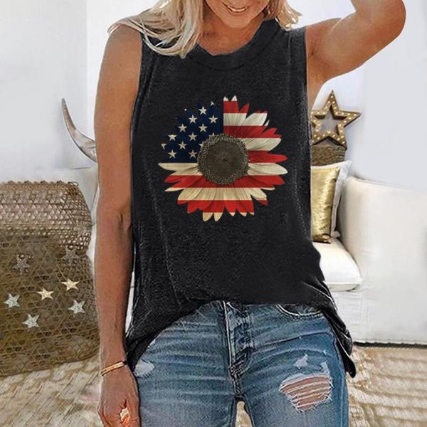 

women's tanks & camis summer alphabet print women's tank o-neck sunflower printing harajuku sleeveless casual loose vest 2022, White