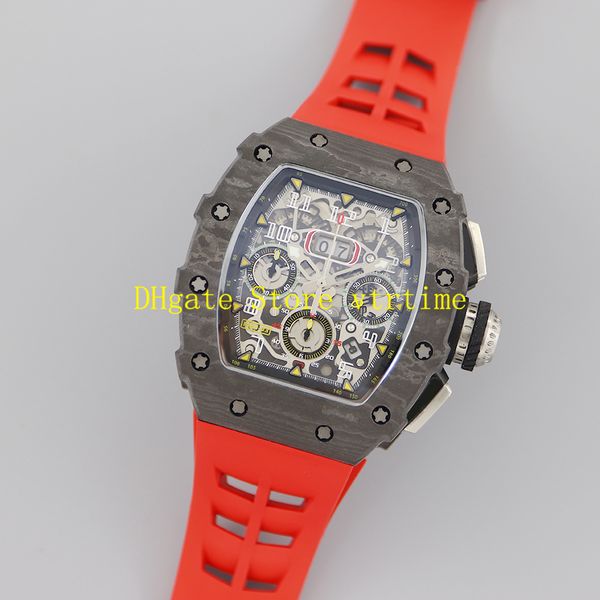 

kv factory watches carbon fiber with original box mens 50.5mm x 41mm x 18mm black rm011-03 correct card number skeleton a7750 men's aut, Slivery;brown