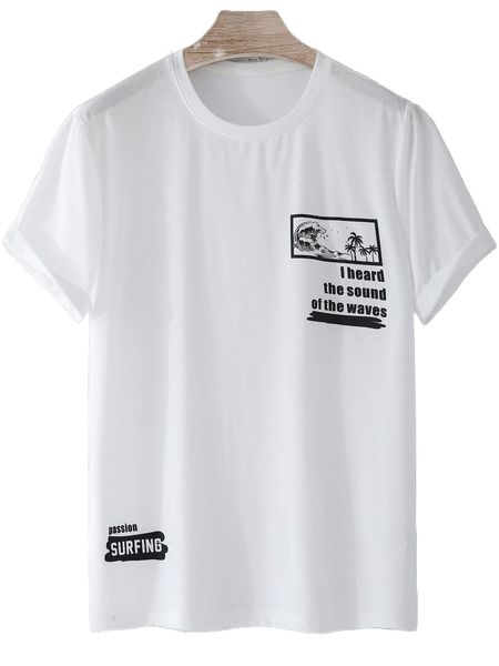 

men slogan & palm tree print tee r6xp#, White;black