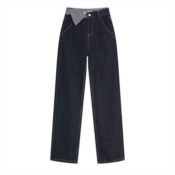 

spring autumn new retro high waist jeans women's design sense straight wide-leg pants mopping female trousers casual all-match t220728, Blue