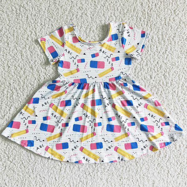

new design baby girls dress back to school boutique toddler girls dresses apple pencil print cute kids clothing outfits fashion wholesale ch, Red;yellow