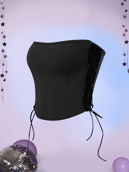 

cut out lace up side tube a2gj#, White