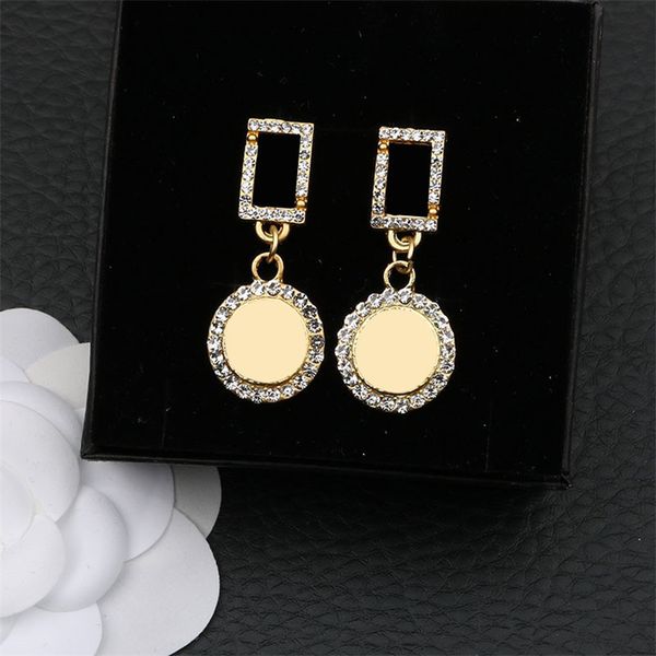 

trendy portrait circle charm earrings diamond pendant studs personality women rhinestone ear studs wholesale, Golden