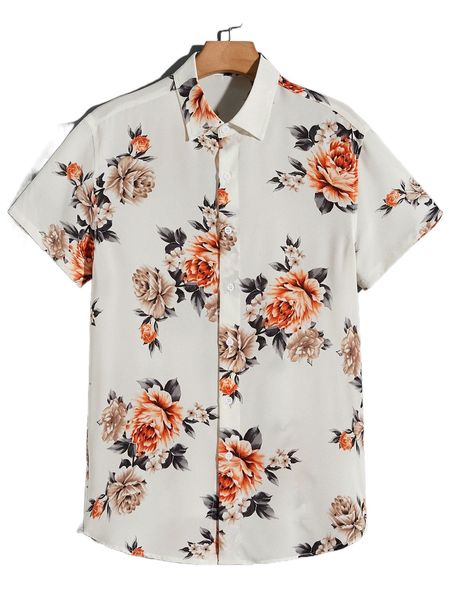 

men drop shoulder floral print shirt b8lo#, White;black