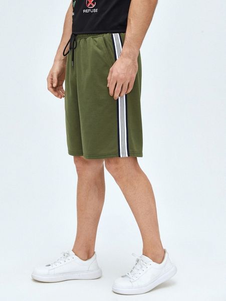 

men contrast sideseam drawstring waist shorts c7uw#, White;black