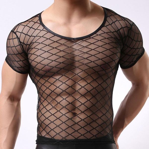 

men's t-shirts mens tshirts fitness super thin o neck shapewear transparent mesh see through short sleeve t shirt tees undershirt, White;black