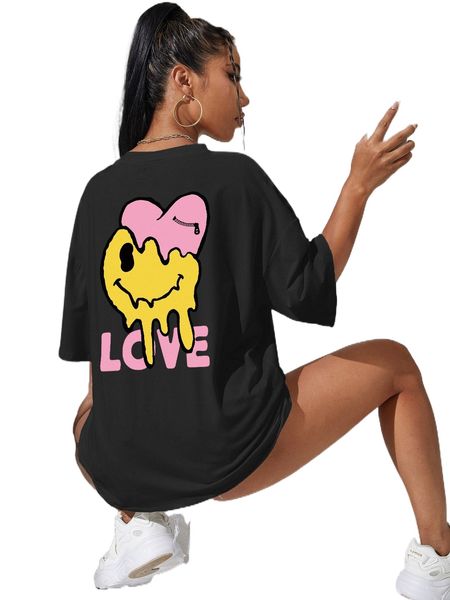 

cartoon and letter graphic drop shoulder tee d1cu#, White