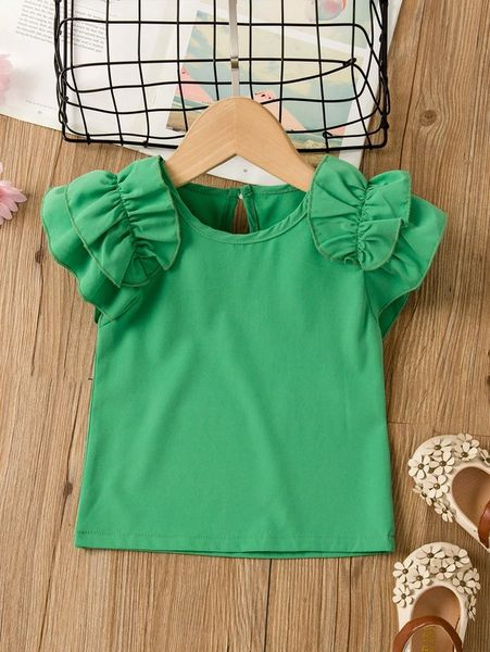 

little girl's butterfly sleeve ruffle shirt she, White;black