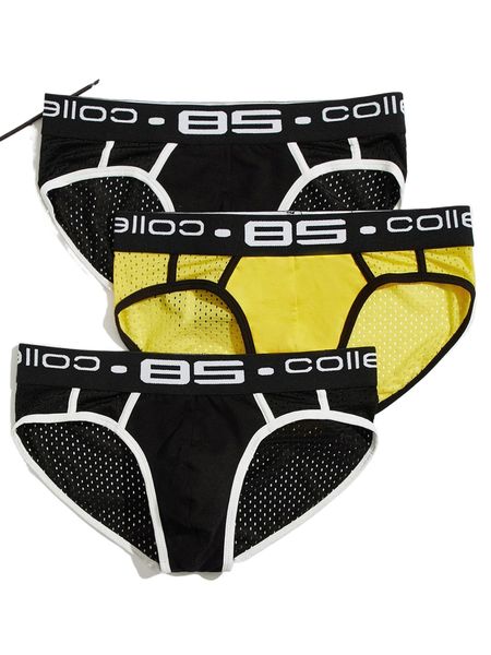 

men 3pcs letter graphic brief p59t#, Black;brown