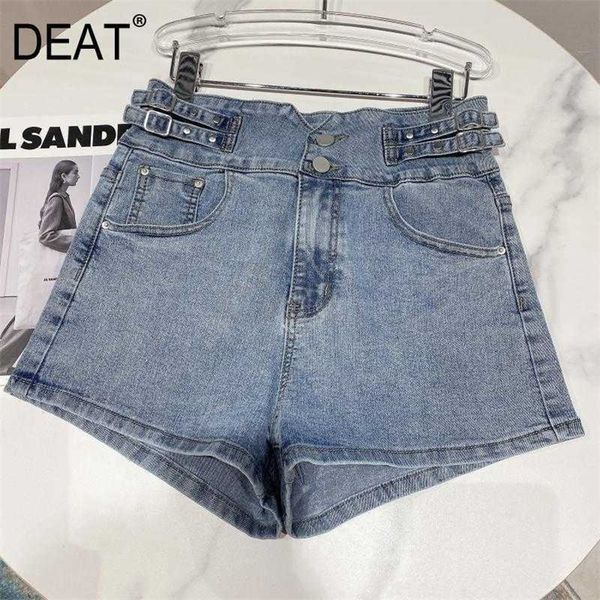 

deat summer women style fashion high waist double belt buckle decoration straight casual denim shorts rd594 210709, White;black