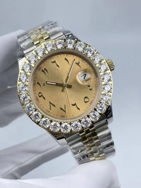 

fashion men watches automatic mechanical stainless steel strap mens wristwatches datejust big diamond iced out waterproof man wristwatch, Slivery;brown
