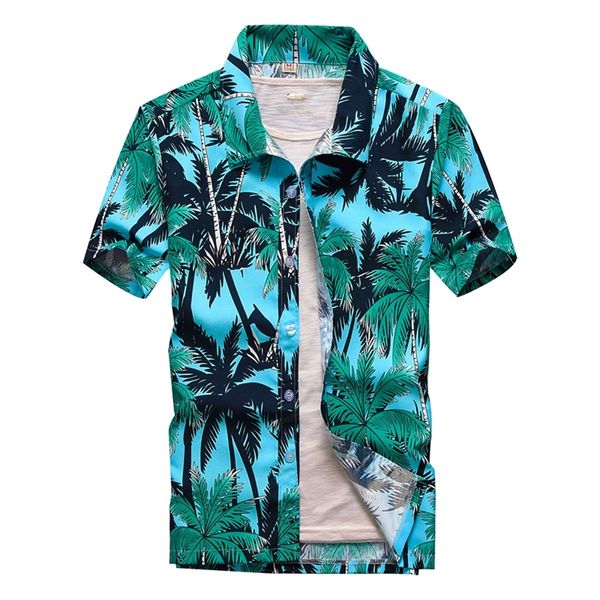 

26 colors summer fashion mens hawaiian shirts short sleeve button coconut tree print casual beach aloha shirt plus size 5xl 220614, White;black