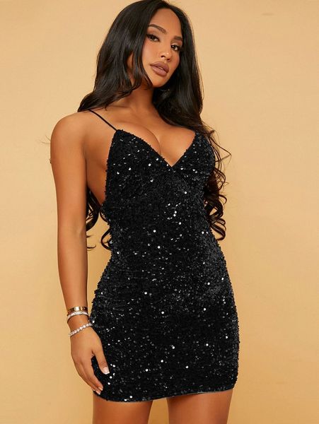 

club open back sequin slip dress w0dy#, Black;gray