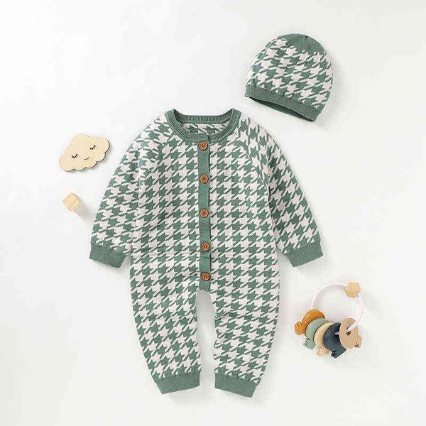 Bebê romper algodão de malha recém-nascido menina bebes macacão chapéu chapéu manga comprida outono criança menino infantil roupas inverno playsuit aa220323