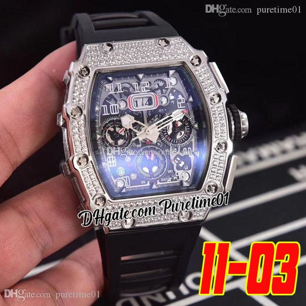 

2022 miyota automatic mens watch diamonds bezel big date skeleton dial black crown rubber strap super edition 6 styles puretime01 1103c3, Slivery;brown