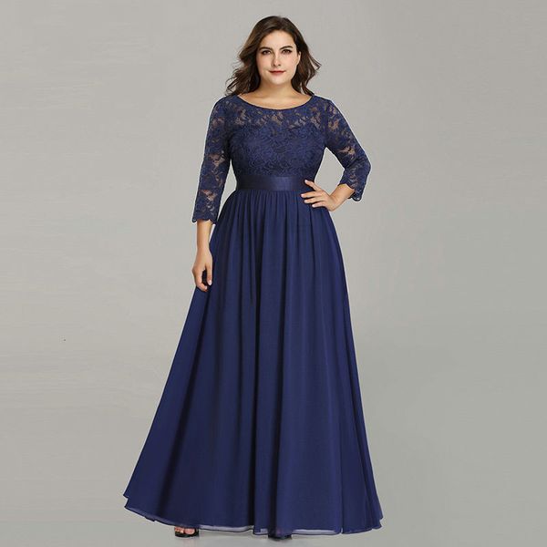 Borgonha Navy Plus Size Mãe do vestido da noiva com mangas de renda 2022 Uma linha Full Chiffon Wedding convidado Evening Party Party Groom Mom Mãe Saia para Mulheres