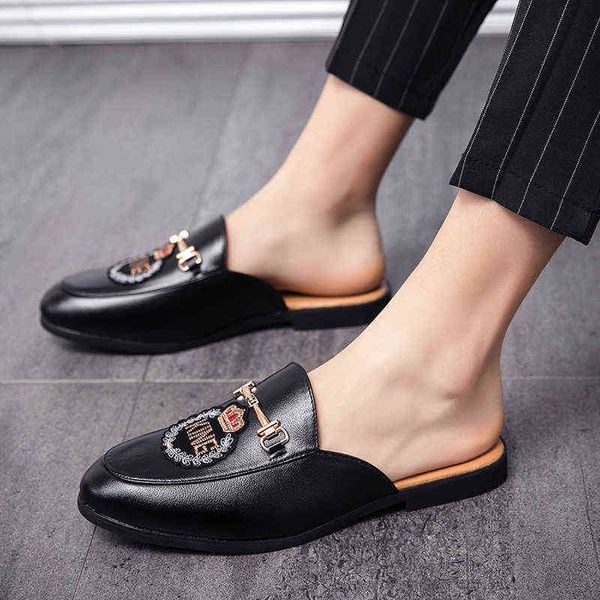 Dres Shoe Black Half Shoe For Men Mule Loafer Slapper Leather Backles повседневная мода Moccasin Homme Slip on Flat Sandal Summer 220723