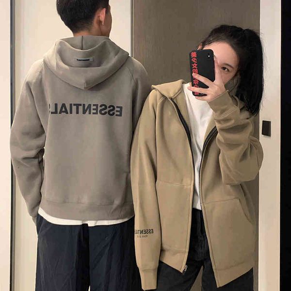 

fog sentials22 autumn winter zipper hooded plush sweater long sleeve lovers' wear 2022 trendy fashion design men's and women', Black