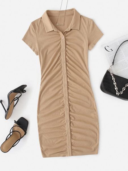 

collared buttoned front striped dress s8cp#, Black;gray