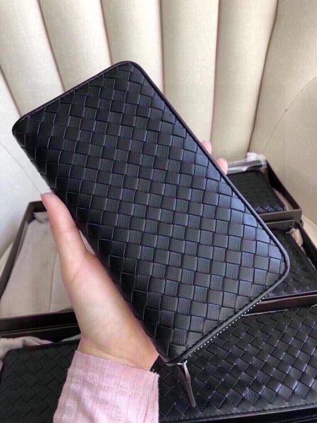 

korean fashion sheep leather bag luxury designer mens and womens small leather woven continental wallet, Red;black
