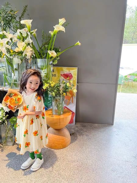 

flower kid pastoral styke dresses set 100-160cm fashion designer boutique clothes wholesale outfits 2022, Red;yellow