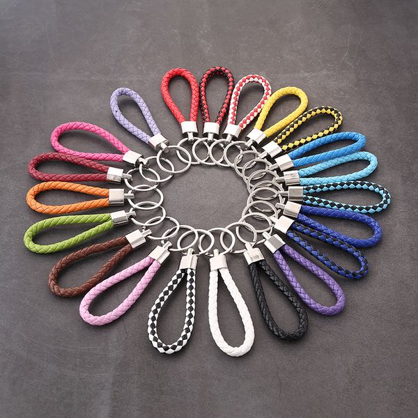 

shop benefits mix color pu leather braided woven keychain rope rings fit diy circle pendant key chains holder car keyrings jewelry accessori, Silver
