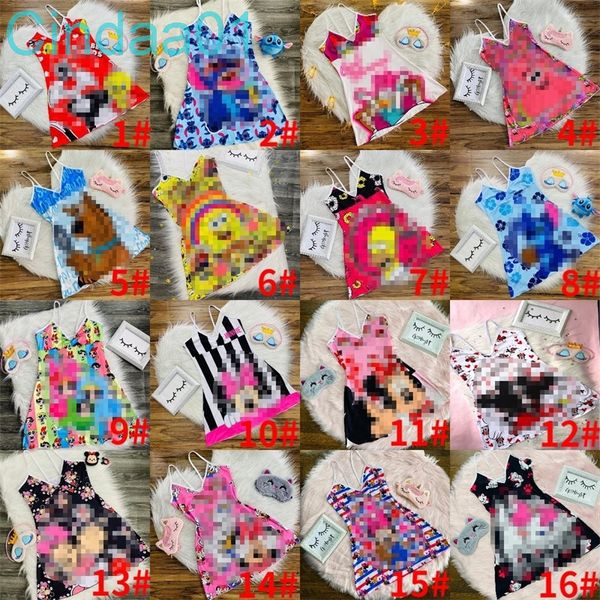 

summer new women's cartoon printed suspender dress lovly pajamas fashionable plus size home clothes 30 styles, Black;red