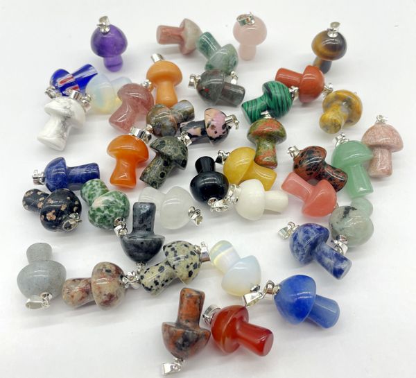 

natural gem stone carved mushroom charms quartz crystal tiger eye hand pendant charms for diy jewelry making necklace, Bronze;silver