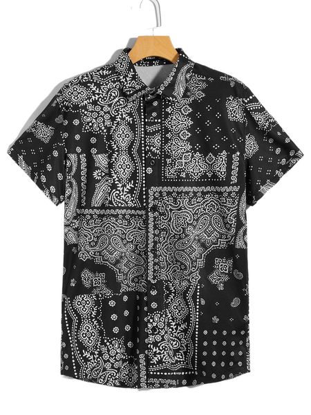 

men paisley print shirt b8bc#, White;black