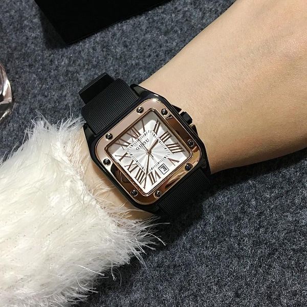 Нарученные часы цвета Гоу Женщины смотрят Lady Rubber Rubber Silicon Dress Watch квадратные кварцевые часы guou81544wristwatches