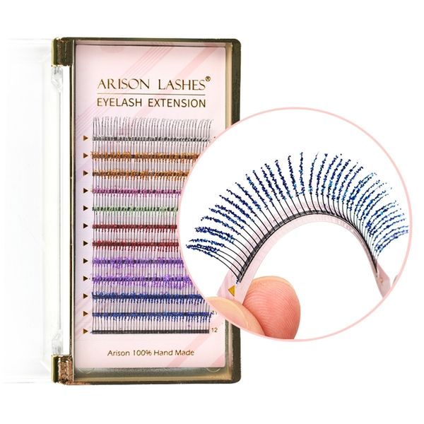 12 tiras da moda GLITTER GLITTER EYELASH EXTENSIONS C Curl 0,15mm Individual cílios falsos cílios brilho prateado cintilos coloridos 220524