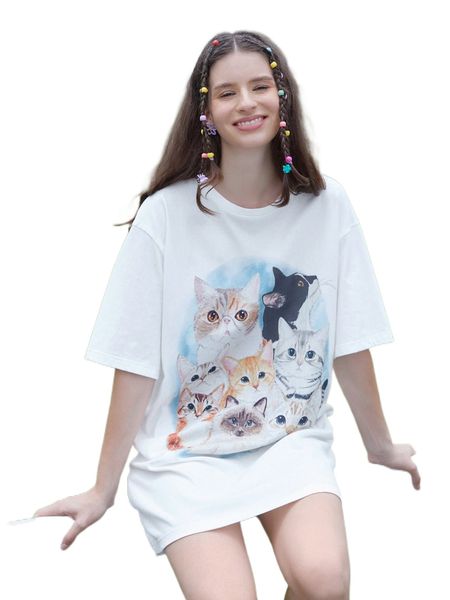 

mod cat print drop shoulder dress r1og#, Black;gray