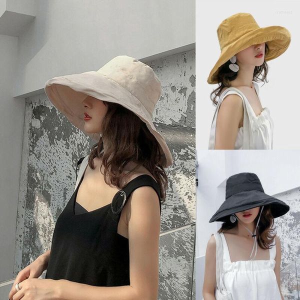 Cappelli a bordo largo marchio bordo doppio cappello a secchio reversibile solido protezione UV pescerman berretto primaverilo estivo sunhat per donne scot22