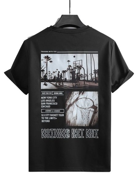 

men figure & slogan graphic tee p11l#, White;black