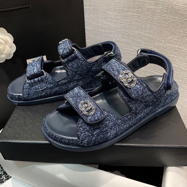 

luxury designer ladies shoes sandals summer velcro sandals are simple, versatile and comfortable for your feet with box size35-41, Black
