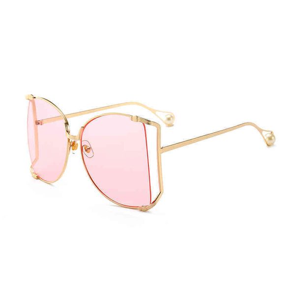 

new trend sunglass women's cat's eye pearl large frame sunglass colorful metal hollow out glass 1845, White;black