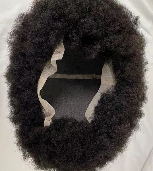 

100 indian human virgin hair replacement black color lace unit 4mm afro customized full cap lace wigs for male and female