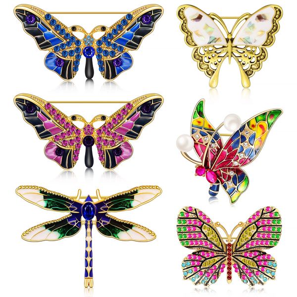 Pins Broschen Libelle Schmetterling Brosche Emaille Insekt Pin Strass Für Frauen Faux Kristall Diamant Revers Clip Brosche Kostüm Schmuck amyTJ