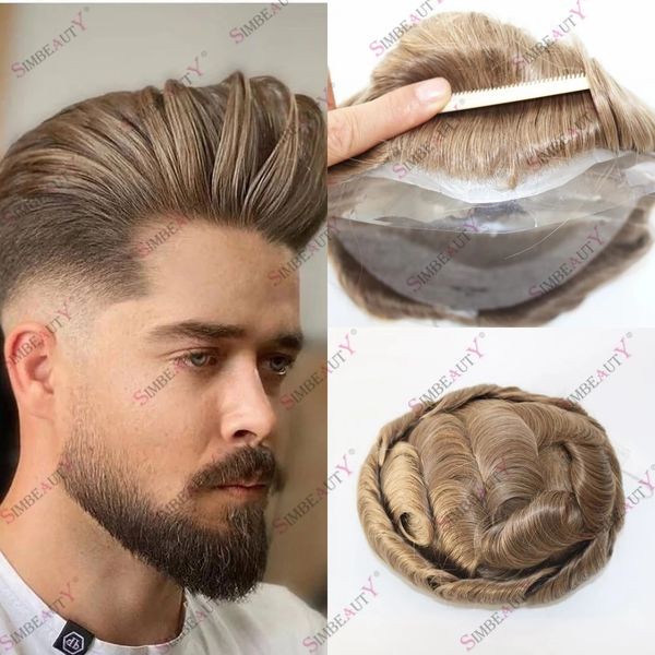 

super thin skin blonde human hair prosthesis for men 0.02mm pu skin vloop natural front hairline 90% density fors the aged, Black