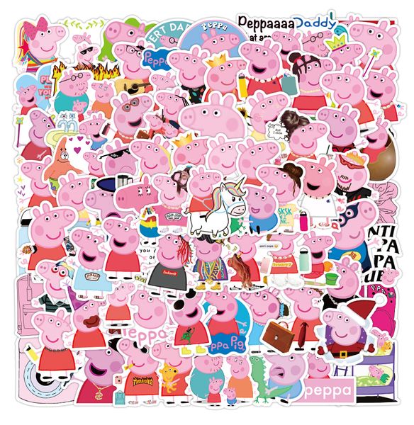 

50pcs lot waterproof cartoon pink pig cute stickers for kids toys water bottle diy luggage lapnotebook guitar refrigerator car decals wholes