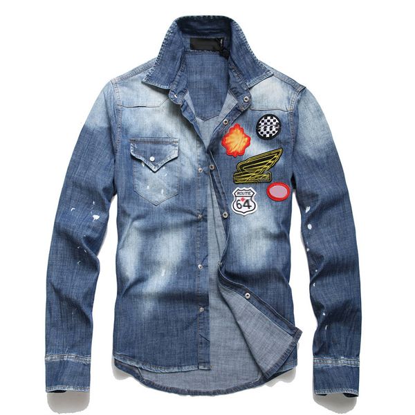 

sale new spring shirt men's shirts embroidered denim cardigan long sleeve youth popular lapel men nnl8p05yy, White;black
