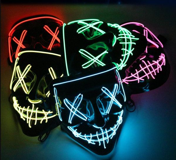 Illumina la maschera di Halloween Bagliore spaventoso EL Wire Neon Full Face Masks Costume per uomo Donna Festival Party Performance Puntelli a led