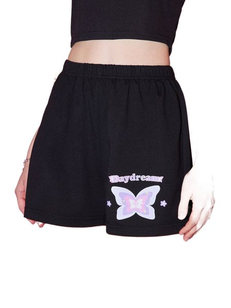 

romwe butterfly letter graphic shorts e4eb#, White;black