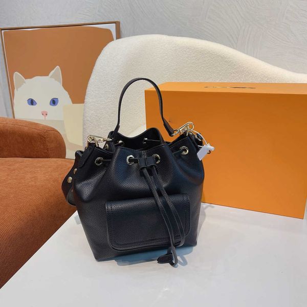 

women's 2022bag bucket bag cowhide women's bag vegetable basket 18cm 22cm handbag simple litchi pattern