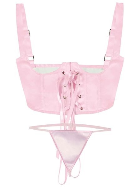 

grommet lace up thong shapewear set 16p2#, Black;red