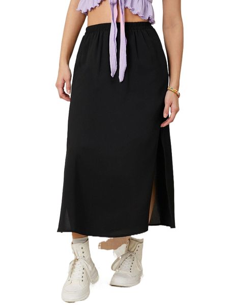

pocket front split hem skirt g8il#, Black