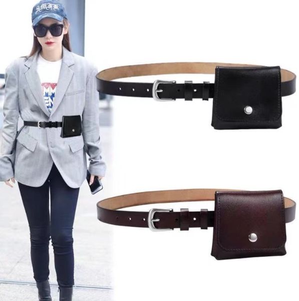 

korean style fanny pack funny mini women's handbag simple pinhole female's belt fashion leisure ladies belt bag with dress, Black;brown