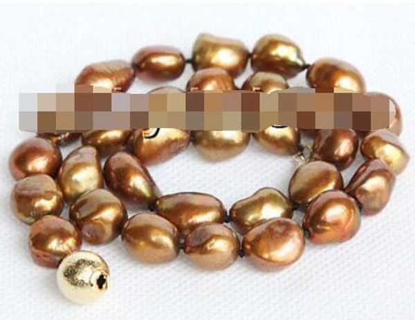 

genuine 18&quot 9-10mm baroque coffee freshwater pearls necklace j10995, Silver