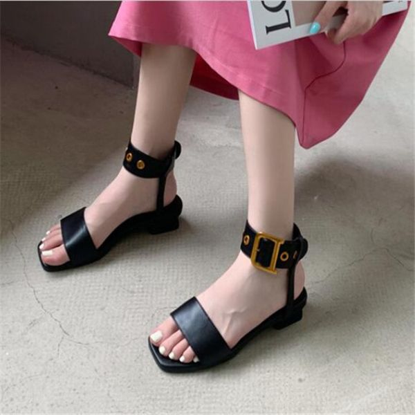 

spring womens sandals summer low heels casual shoes ladies fashion slippers ankle high boots belt buckle roman sandal, Black